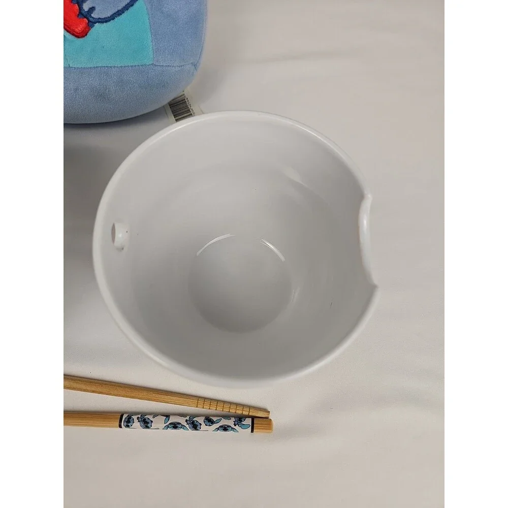 Disney Lilo & Stitch Ceramic Ramen Bowl Set 2 Tropical Chopstick Bowls w/Plush